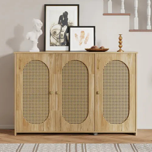 Vintage Rattan Sideboard, Minimalist Boho Storage Cabinet