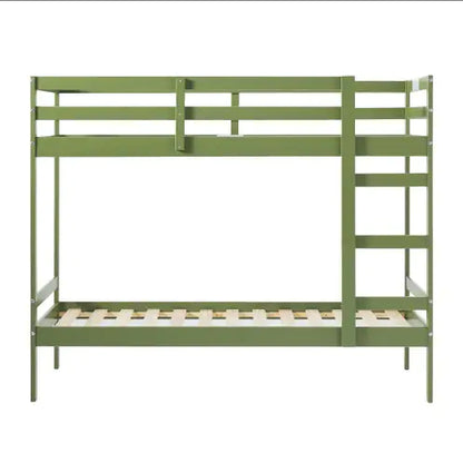 Green Solid Wood - Twin Bed Frame  for Kids Bedroom - Twin Bunk Bed