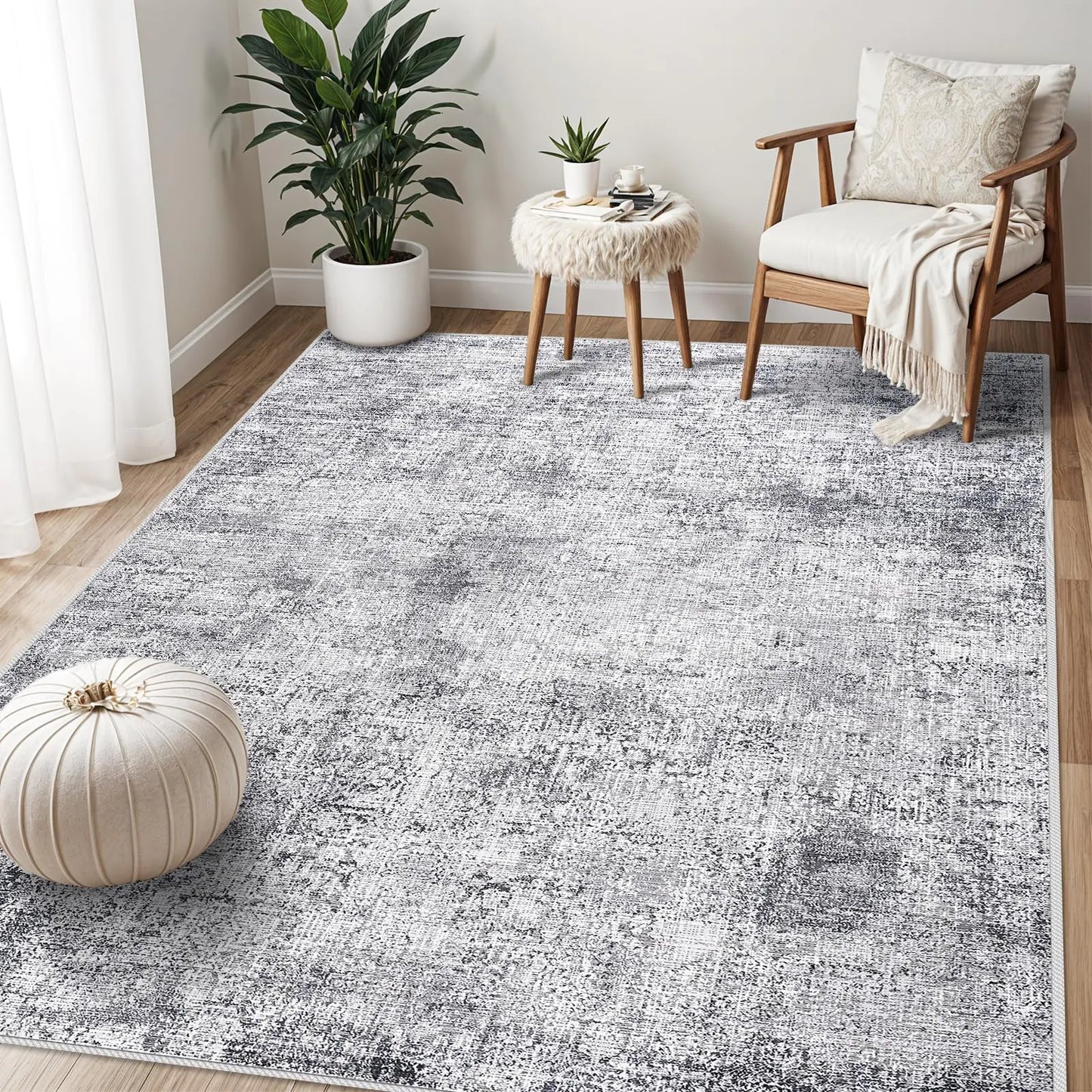 5x7 Machine Washable Area Rug Blue/Grey