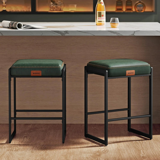 Set of 2 Forest Green Mid-Century Bar Stools