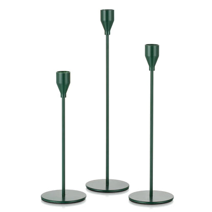 Set of 3 Green Candlestick Holders - Metal Taper Candle Holders