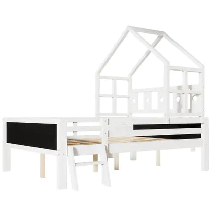 White House Bed for Kids Bedroom Kids Bed with Trundle & Ladder