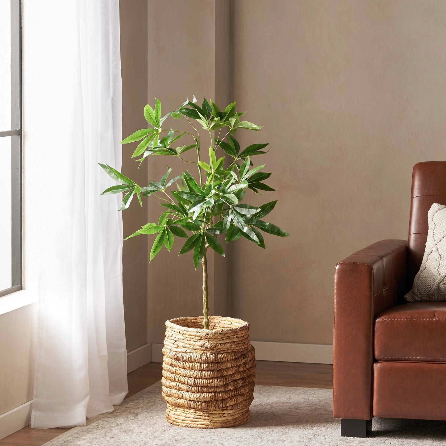 47” Artificial Money Tree Plant, Faux Pachira Greenery for Home