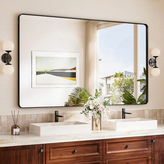 Black Aluminum Frame Rectangular Vanity Mirror 60”x36”