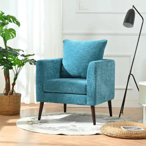 Turquoise Upholstered Accent Chair with Lumbar Pillow, Fabric Armchair