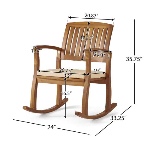 Natural Wood Rocking Chair with Cream Cushion, Outdoor Seating