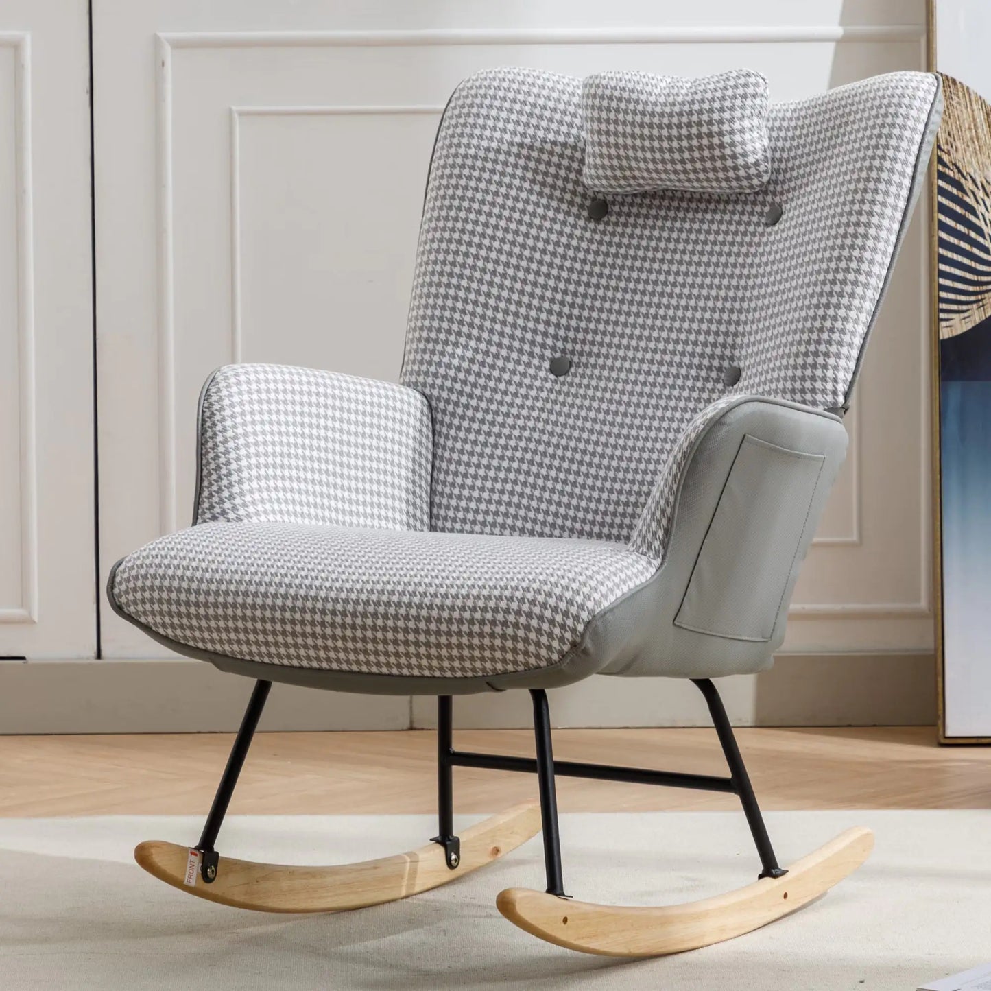 35.5 Inch Wingback Rocking Chair with Solid Wood