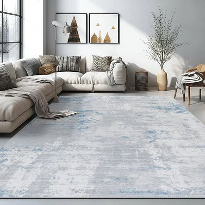 5x7 Washable Rug - Grey and Blue Abstract Rug for Living Room