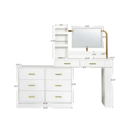 Modern 8 Drawer White Dresser – Wide Bedroom Chest of Drawers