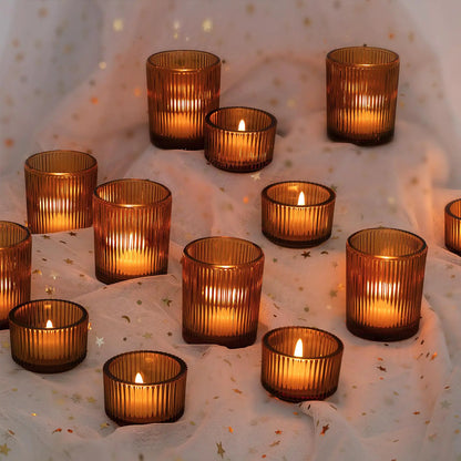 Ribbed Glass Candle Holders -  Votive Candle Holders, 24 Pack