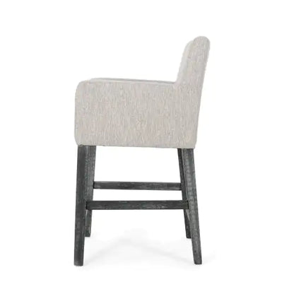 Set of 2 Upholstered Counter Stools, Fabric Bar Chairs with Armrests