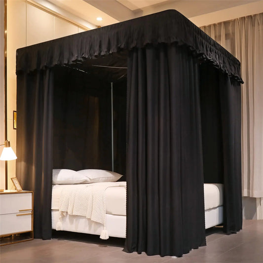VETHIN Elastic Roof Style Four Corner Post Princess Bed Canopy Curtains Cozy Breathable Tent Canopy Mosquito Net for Girls & Adults Bedroom Decoration (Black59-64" W*82" L*82"*H/(Queen))