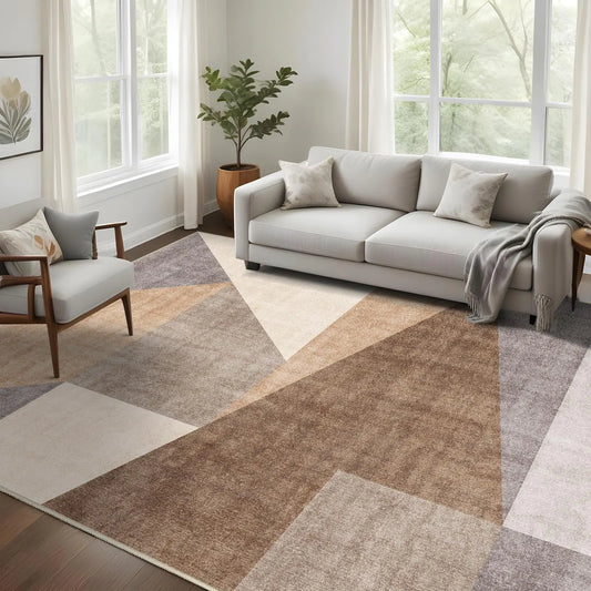 Washable 8x10 Geometric Area Rug, Non-Slip Brown