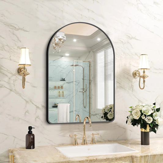 20”x28” Black Arched Mirror - Modern Bathroom Vanity Mirror