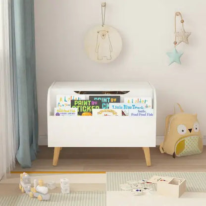 Wood Toy Chest with Bookshelf, Storage Organizer for Kids Playroom