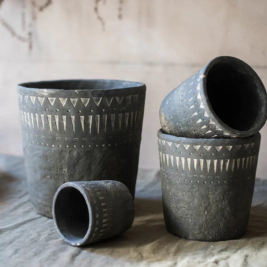 African Vintage Black Ceramic Planter Vase – 3 Sizes