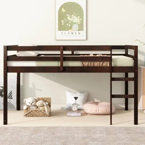 Solid Wood Twin Loft Bed With Ladder, Espresso Bed Frame
