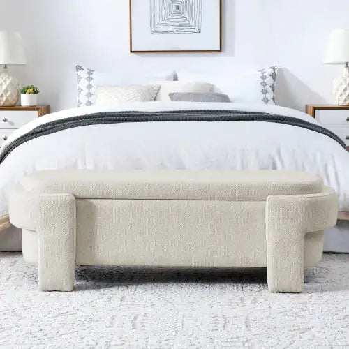 Linen Storage Bench with Upholstered Seat, Beige 51”
