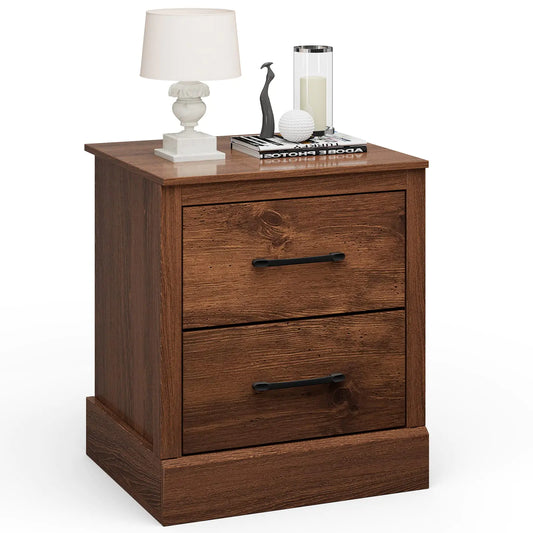 Walnut Farmhouse Wood Nightstand with 2 Storage Drawers