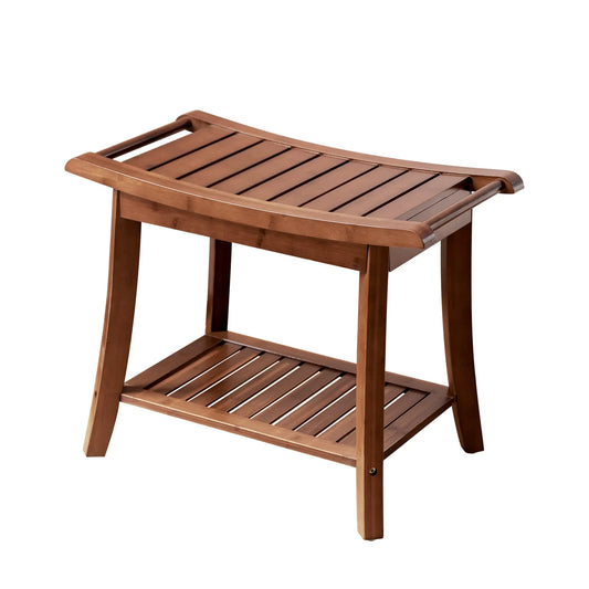 Bamboo Shower Bench with Storage Shelf – Chestnut Brown