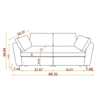 White Chenille Fabric Modular Sofa, 2 Seat Sofa for Living Room