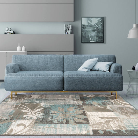 5x8 Large Rug - Modern Floral Rug with Geometric Patchwork Pattern