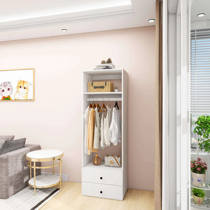 Wood Closet with 2 Drawers, White Clothes Organizer for Baby Nursery