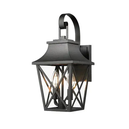 Black Outdoor Wall Light, 2 Light Waterproof Industrial Porch Fixture