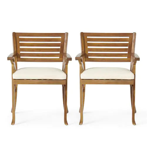 Set of 2 Wood Outdoor Chairs, Patio Chairs with Water Resistant Cushions