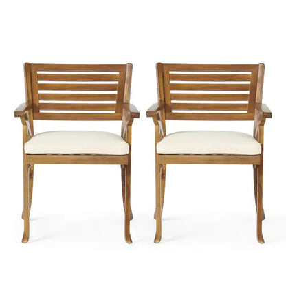 Set of 2 Wood Outdoor Chairs, Patio Chairs with Water Resistant Cushions