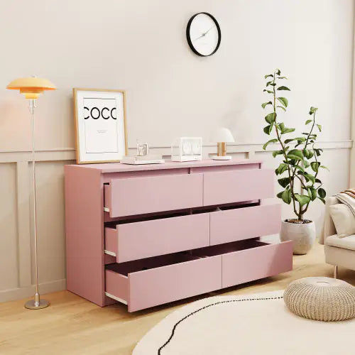 6 Drawer Dressing Table, Pink Bedroom Dresser
