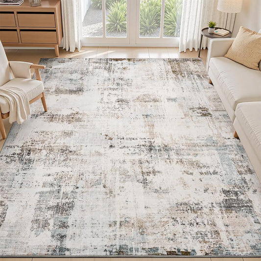 9x12 Area Rug - Modern Camel Neutral  Abstract Washable Rug