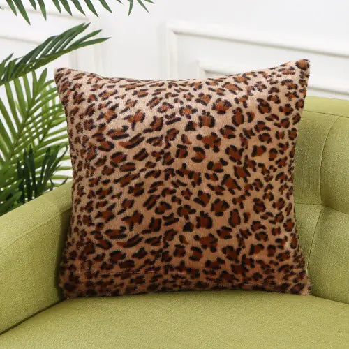 Leopard Print Faux Fur Throw Pillow Cover