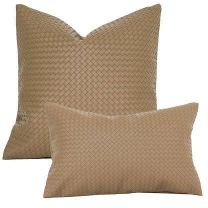 Woven Textured PU Leather Decorative Pillow Cover