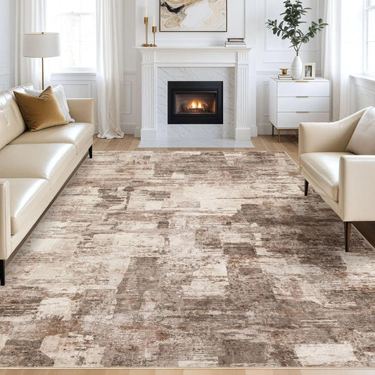 Neutral Abstract 8x10 Washable Area Rug