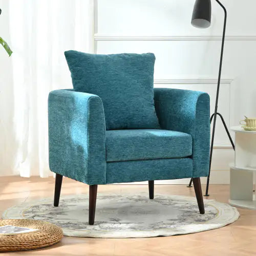 Turquoise Upholstered Accent Chair with Lumbar Pillow, Fabric Armchair