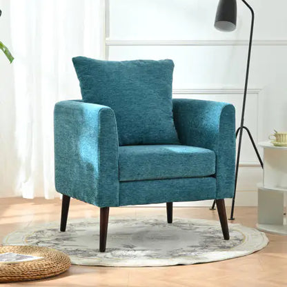 Turquoise Upholstered Accent Chair with Lumbar Pillow, Fabric Armchair