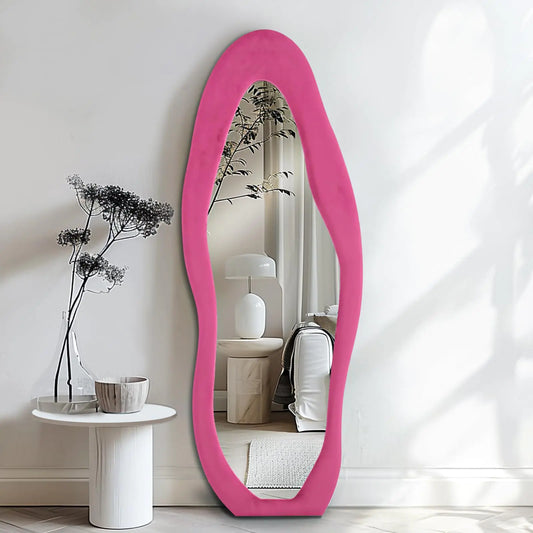 Pink Flannel Frame Irregular Full Length Mirror 63”x24”