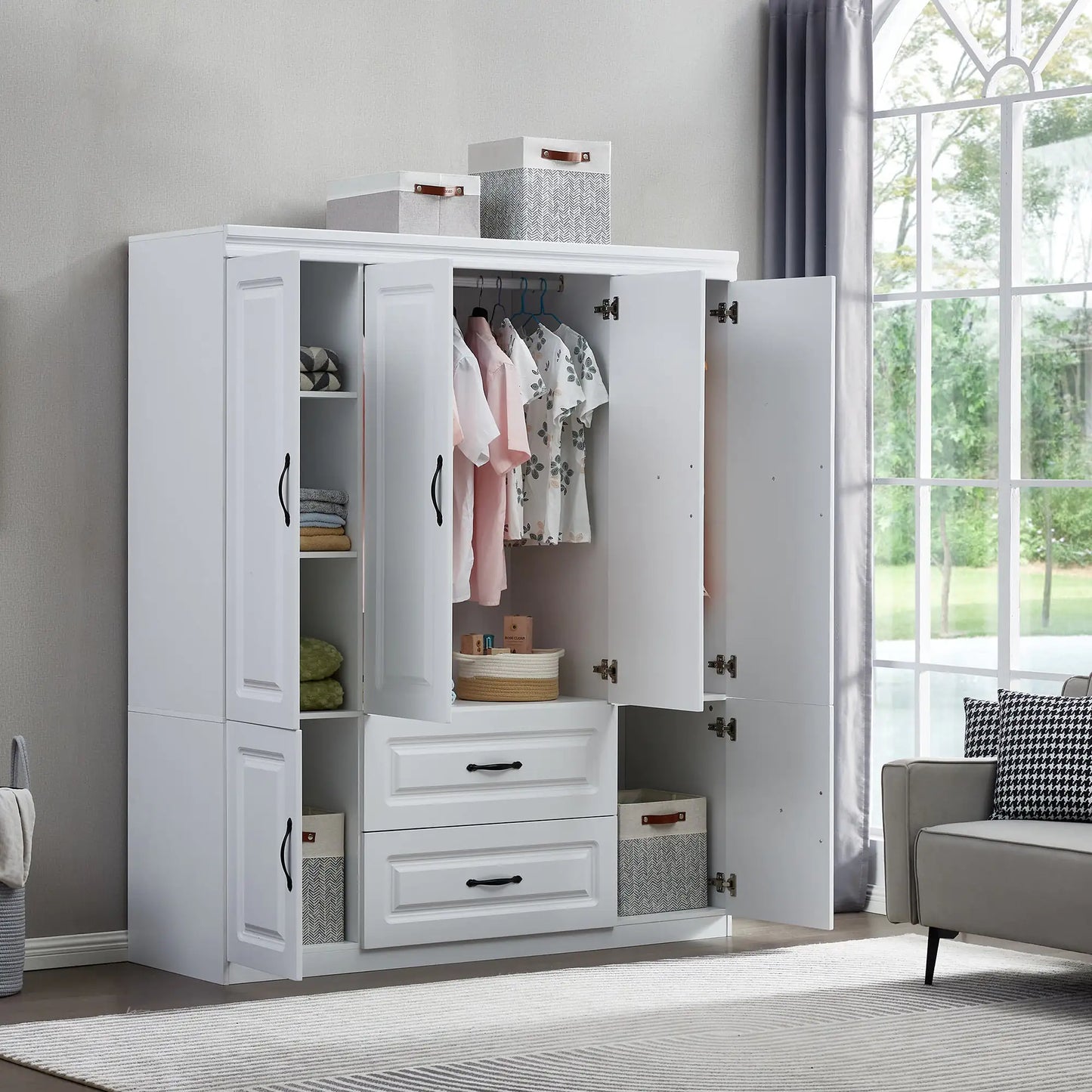 78" White 2-Door Wardrobe Closet with Shelves