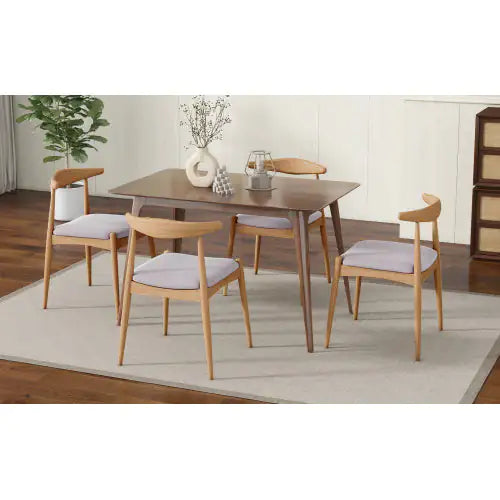 Beige Set of 2 Modern Dining Chairs - Mid Century Chair, Wood Chair