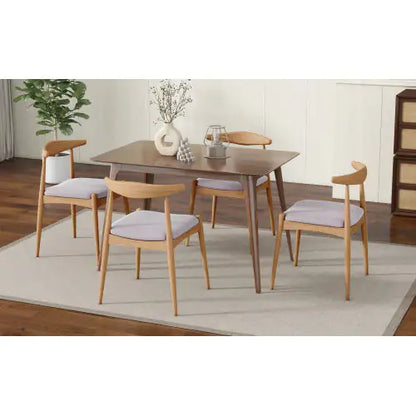 Beige Set of 2 Modern Dining Chairs - Mid Century Chair, Wood Chair