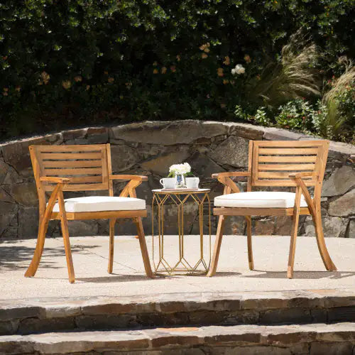 Set of 2 Wood Outdoor Chairs, Patio Chairs with Water Resistant Cushions