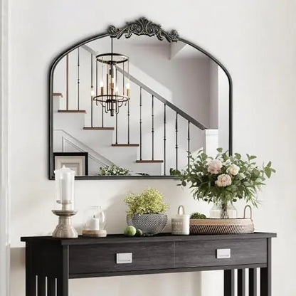 30”x36” Arched Antique Wall Mirror in Black