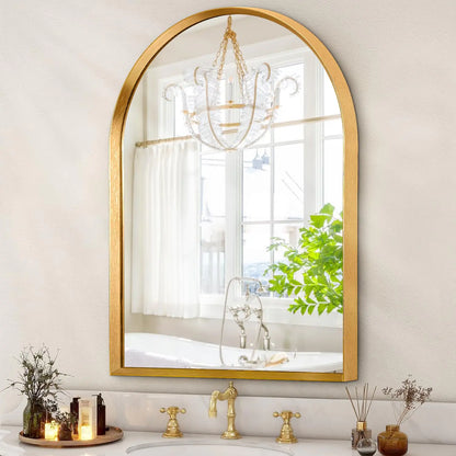 36”x24” Arched Bathroom Wall Mirror with Gold Aluminum Alloy Frame