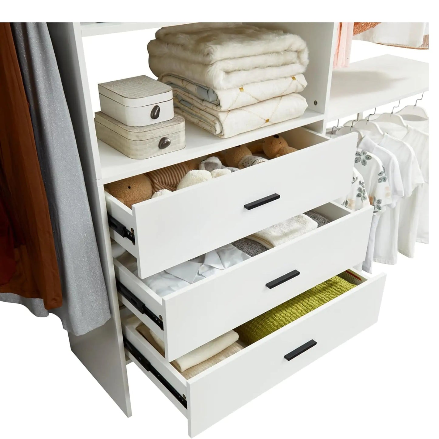 Contemporary Wardrobe, White Clothes Organizer with Shelves