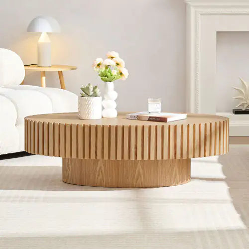Modern Handmade Drum Coffee Table Oval Ash