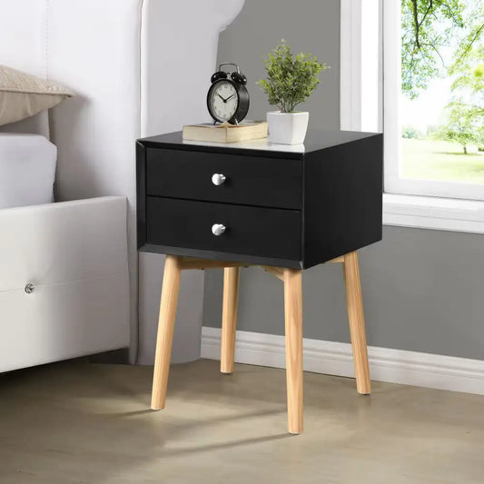 Mid-Century 2-Drawer Nightstand with Wood Legs