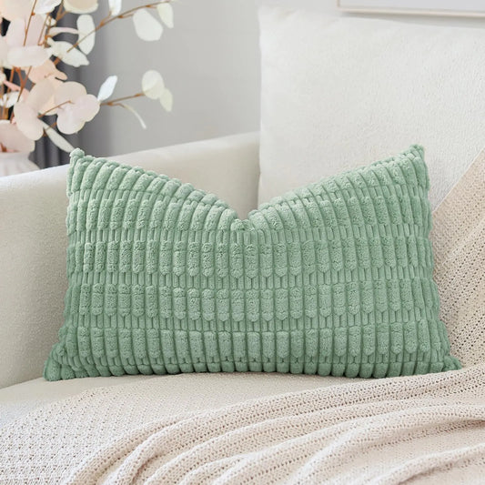 Aqua Green Corduroy Lumbar Pillow Cover 12"x20"