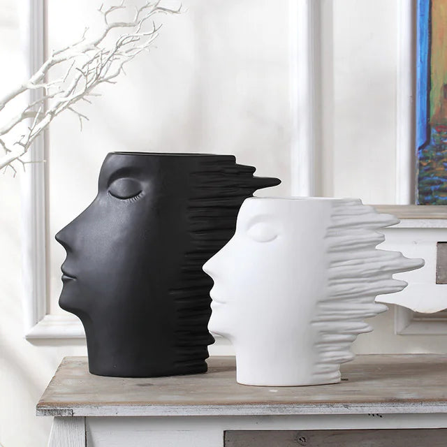Nordic Ceramic Abstract Face Vase – Modern Decor