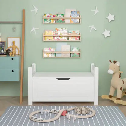 White Wood Toy Storage Chest, Kids Toy Box with Safety Hinge